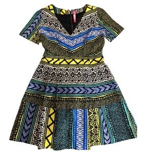 Plenty by Tracy Reese Anthropology Fit & Flare Dress Multi Geometric Print 2P